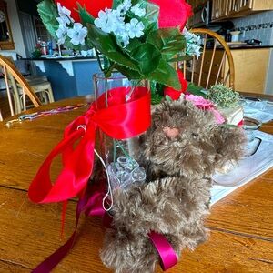 Clea bear and glass vase- two piece set.